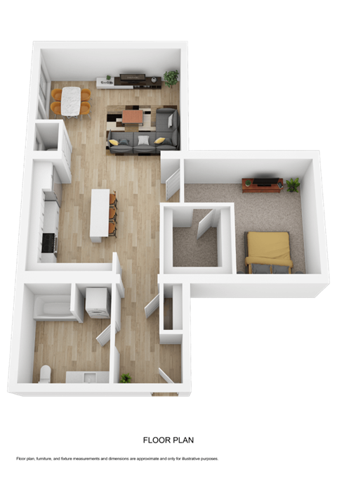 Floor plan for 1 bed, 1 bath, 872 sqft